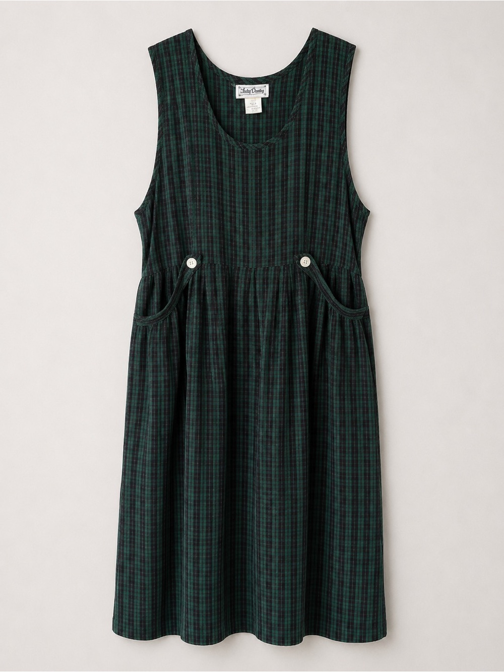 Lady Dorby Green Plaid Jumper Dress Size 22 Sleeveless Tie Waist Pockets Vintage